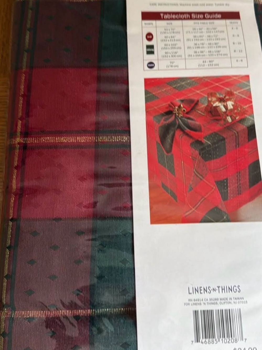 Red and Green Plaid Winter/Holiday Tablecloth 60x102